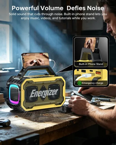 Vista 7 de Energizer Altavoces Bluetooth al aire libre, altavoz inalámbrico portátil Amarillo
