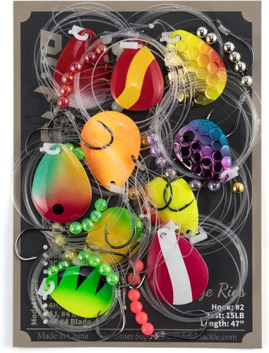 Vista 8 de Dr. Fish 10 Pack Walleye Rigs Kit, 47 Inches, 15LB Mono Crawler Harness Walleye Float Rig Colorado Spinner Octopus Hooks for Freshwater Trolling