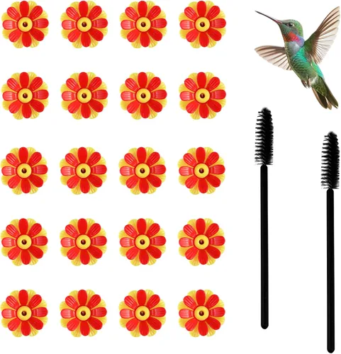Vista 7 de 20 piezas de repuesto para comedero de colibríes con cepillo de limpieza, piezas de repuesto para alimentador de flores (morado)