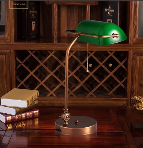 Vista 5 de Green Bankers Deskp - Traditional Wood Table Light with Green Glass Shade - Antreadingp for Home & Office - Elegant Lightifixture (Tyg)