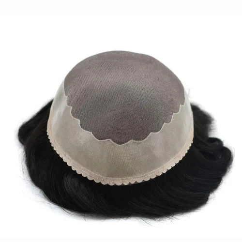 Vista 3 de LYRICAL Hair Toupee para hombres negro cabello humano fino mono postizo poli piel NPU alrededor de sistemas de cabello reemplazos durable