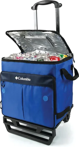 Vista 2 de Columbia Crater Peak - Hielera con ruedas, enfriador con ruedas para 50 latas, enfriador plegable azul con aislamiento de súper espuma y carrito