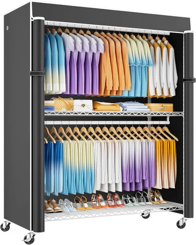 Vista 10 de ULIFHOME P8C Pro - Perchero resistente (con diseño de ancho extendido) para colgar ropa con ruedas bloqueables, 42 pulgadas de ancho x 15.8 pulgadas
