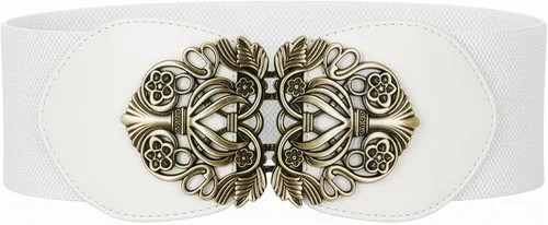 Vista 14 de BlackButterfly Cinturón elástico vintage de avispa de 3 pulgadas de ancho para la cintura con hebilla Beige