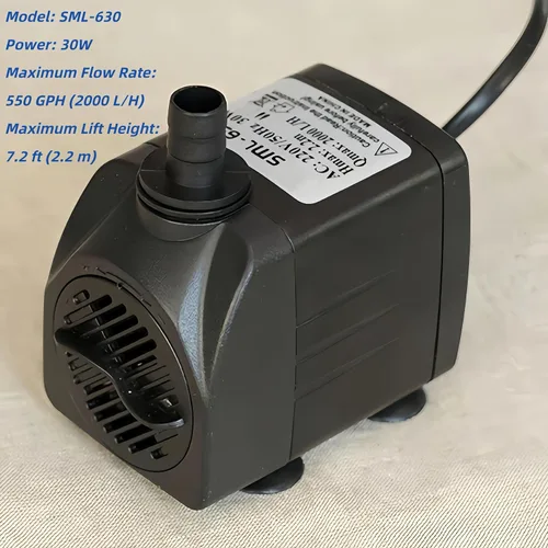 Vista 2 de Bomba de agua sumergible de 30 W, 550 GPH 7.2 pies de elevación para acuario, fuente de pecera, bomba de agua, fuente ultra silenciosa, bomba