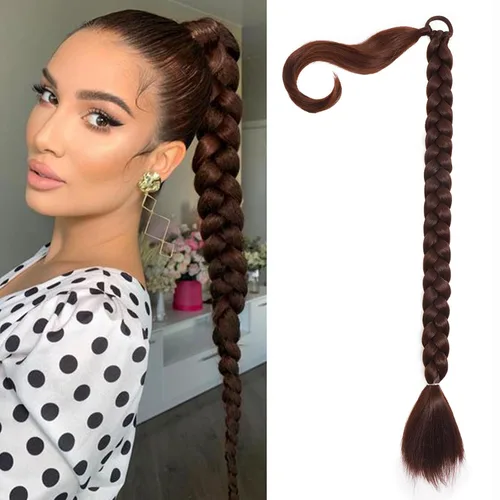 Vista 24 de Extensiones de cola de caballo trenzada de 20 pulgadas de largo para mujer, extensiones de cabello lacio envolvente con banda para el cabello, cola