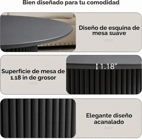 Vista 4 de Mesa de café redonda de 31.5", Mesa de centro moderna con acento acanalado y marco de metal, mesas de café de madera redondas para sala de estar