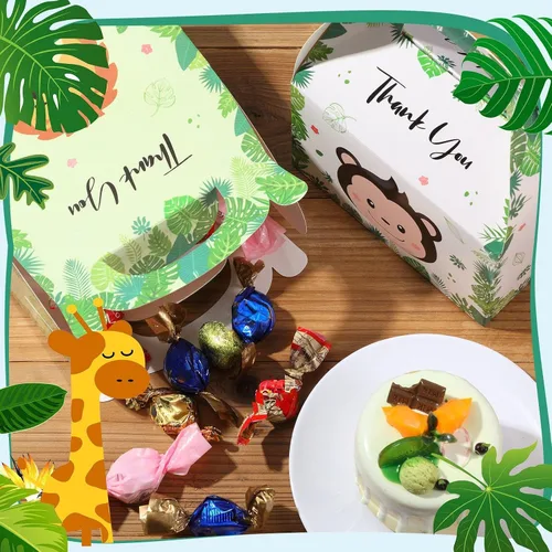 Vista 2 de Marspark Paquete de 12 bolsas de regalos de safari con diseño de selva, 6 diseños de animales, diseño de zoológico, bolsas de regalo de dulces