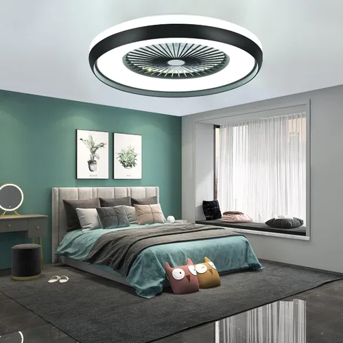 Vista 11 de Ventilador de techo sin aspas de 24 pulgadas con control remoto de luz, ventiladores de techo LED inteligentes con control de aplicación, ventilador