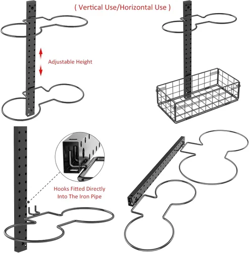 Vista 9 de Estante de baloncesto desmontable de 7/8 niveles montado en pared, soporte de fútbol americano vertical/horizontal, ganchos DIY soporte de fútbol