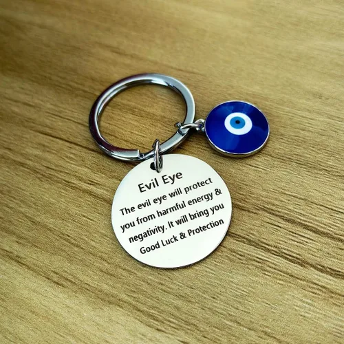 Vista 2 de Meimimix Llavero contra el mal de ojo, amuleto de buena suerte, para familiares, amigos, cumpleaños, Navidad, graduación, joyería, plateado