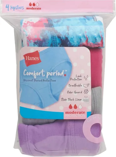 Vista 5 de Hanes Comfort, Period. - Ropa interior para el período, estilo bóxer y estilo hípster para niñas, protección moderada, paquete múltiple