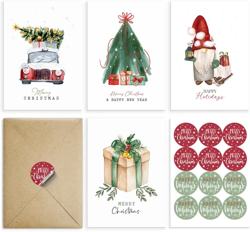 Vista 8 de Paper Play Tarjetas de Feliz Navidad con sobres (diseños de animales surtidos) 10x15 centímetros Tarjetas de Navidad a granel con sobres y pegatinas