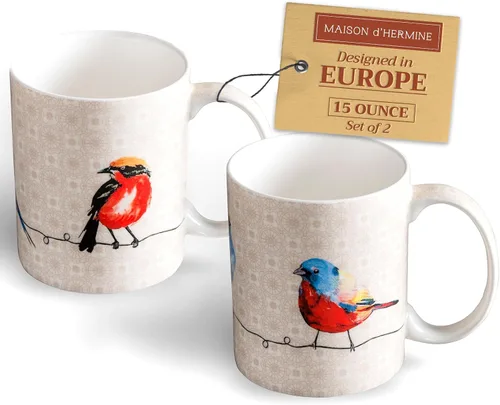 Vista 200 de Maison d' Hermine Taza de café con asas, tazas de porcelana fina de hueso, paquete de una taza de té para bebidas calientes, capuchino, latte