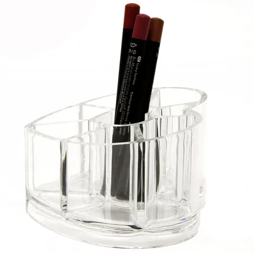 Vista 3 de Porta brochas de maquillaje y cosméticos de corazón acrílico transparente con 8 compartimentos