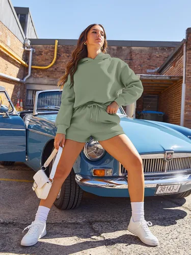 Vista 4 de AUTOMET Conjunto de 2 piezas para mujer, sudadera con capucha de gran tamaño, conjunto de ropa casual para otoño, ropa de moda