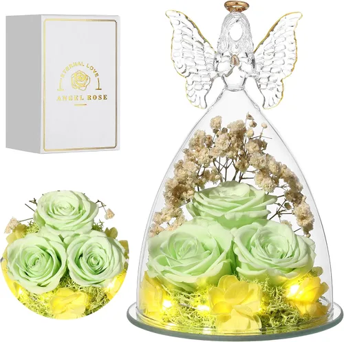 Vista 32 de Regalos de Rosas de Navidad para Mujeres Flor Real Preservada en Figuras de Ángel de Cristal Rosas para Entrega Prime Regalos de Cumpleaños