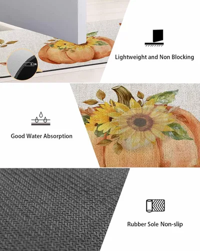 Vista 3 de Tapete de baño de arpillera con calabaza para bañera, antideslizante, de secado rápido y absorbente, tierra de diatomeas, fregadero, dormitorio
