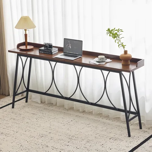 Vista 10 de VINGLI Mesa de bar de 43 pulgadas de alto, rectangular de madera, angosta, larga, altura de mostrador, para cocina, sala de estar, comedor, sofá