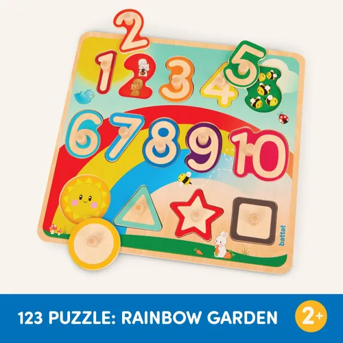 Vista 6 de Battat Rompecabezas de madera de números y formas - Puzzle n' Learn - Juguete educativo para niños - 2+ años