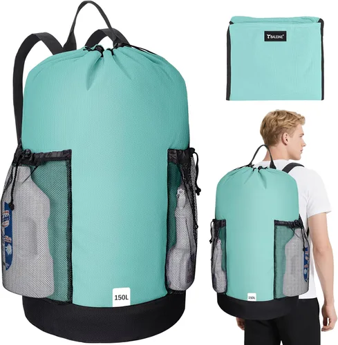 Vista 12 de BALEINE Mochila Bolsa de Lavandería de 120L, Tela Oxford 900D Bolsas Grandes de Lavandería de Viaje con Correas para el Hombro y 2 Bolsillos