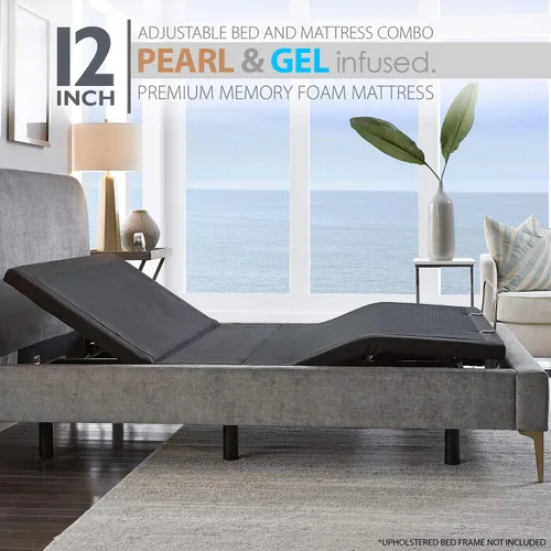 Vista 5 de Blissful Nights Ananda - Colchón de espuma viscoelástica con infusión de perlas y gel frío de 12 pulgadas con base de cama ajustable de primera
