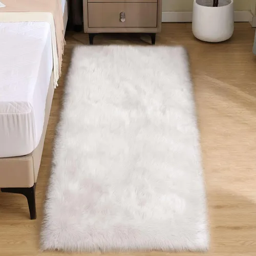 Vista 72 de Goolela Alfombra esponjosa de piel sintética para dormitorio, color marrón claro beige, 2 x 3 pies, alfombra de piel de oveja peluda y difusa