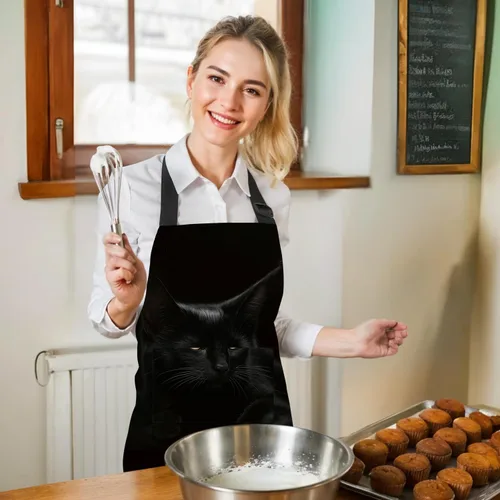 Vista 6 de Delantal divertido con bolsillo para mujeres y hombres, delantal de cocina ajustable para barbacoa y horneado con lindos animales y flores