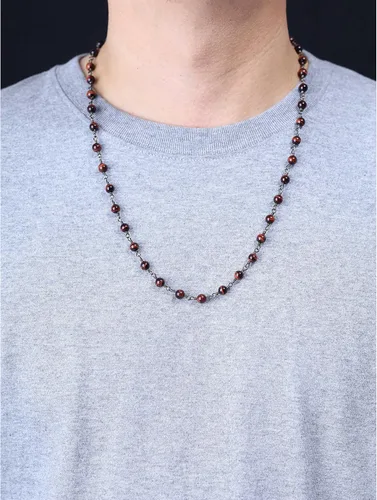 Vista 2 de COAI Collar con cuentas de piedra auténtica para hombre y mujer, Piedra, rojo