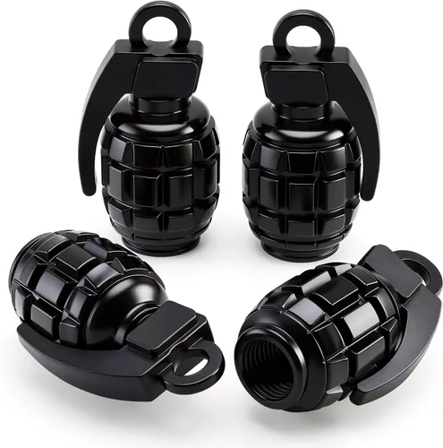 Vista 51 de 4 tapas de válvula de neumático, cubiertas universales de válvula de neumático de aleación de aluminio para automóviles, camiones, SUV, Negro