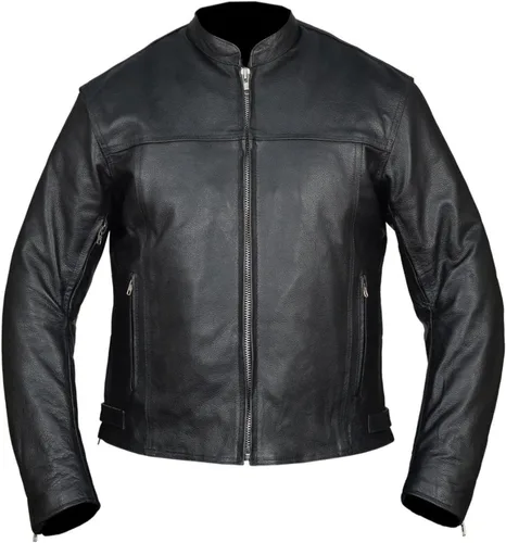 Vista 8 de Chaqueta de motociclista de cuero vacuno prémium para hombre con dos bolsillos ocultos