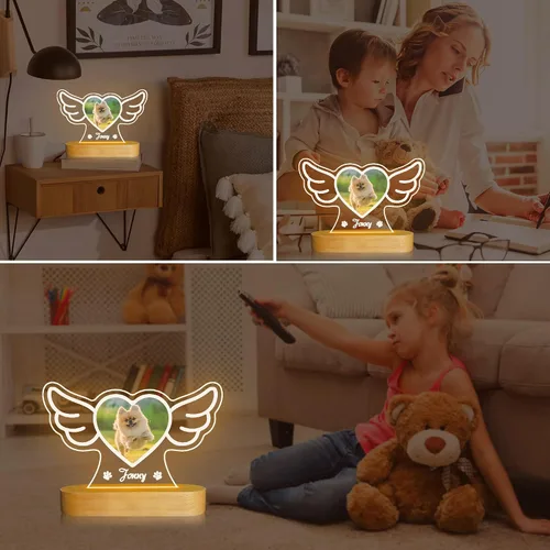 Vista 5 de Attivolife Luz nocturna de madera personalizada con temática de mascotas, lámpara LED de color cálido con el nombre de tu perro, imagen de perro