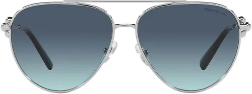 Vista 2 de Tiffany & Co. Gafas de sol para mujer, montura plateada, lentes azul degradado azul, 2.323 in