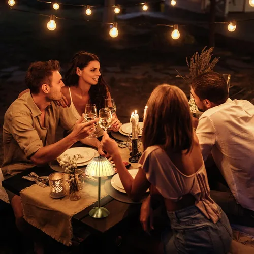 Vista 2 de Lámpara de mesa LED portátil con batería con sensor táctil, lámpara recargable de latón inalámbrico dorado, luz de noche, mesa de restaurante