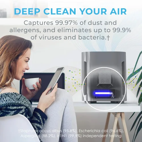 Vista 4 de Pure Enrichment PureZone - Purificador de aire para dormitorio y sala de estar, filtración de 4 etapas y luz UV-C, el filtro HEPA H13 ayuda a