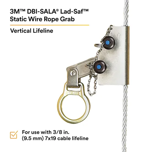 Vista 2 de 3M DBI-SALA 5000338 Componente vertical del sistema, agarrador manual de cable para uso en cable de 3/8" (9,5 mm) 7x19 línea de vida, plata