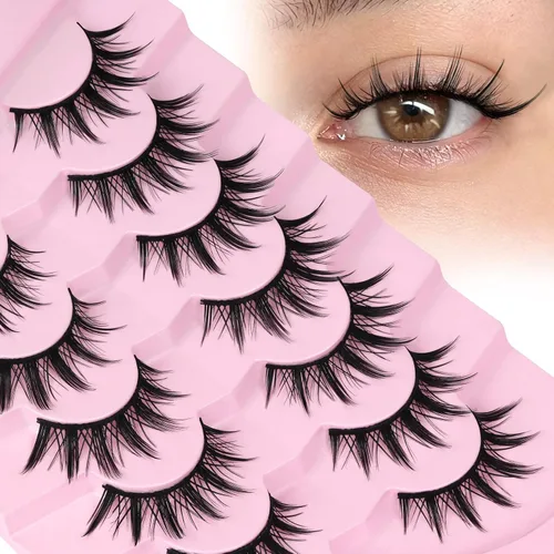 Vista 8 de Losha Pestañas de manga de 7 pares de pestañas de algodón negro, estilo Texas, estilo Texas, pestañas postizas cómodas para uso diario en fiestas