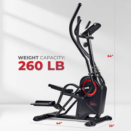 Vista 5 de Sunny Health & Fitness Cardio Climber Stepping Máquina de ejercicio elíptica para el hogar con 8 niveles de resistencia magnética, monitor