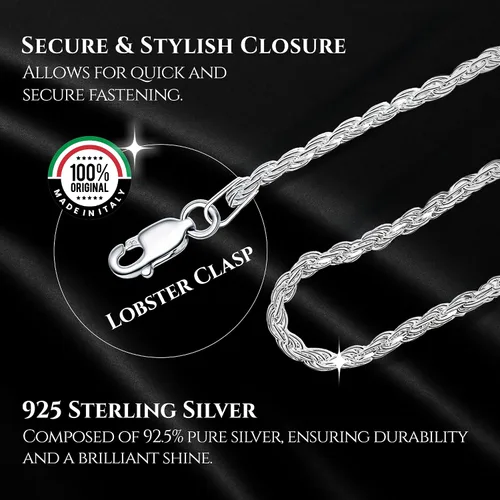 Vista 3 de Collar de cadena de plata de ley 925 de 0.059 in con corte de diamante, para mujeres y niñas, cierre de pinza de langosta mejorado, fabricado