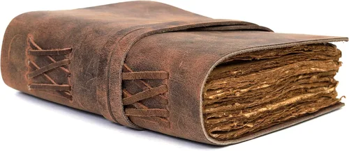 Vista 9 de Diario de cuero vintage hecho a mano para hombres y mujeres – Diario de viaje recargable, papel antiguo con borde de cubierta, cuaderno de escritura