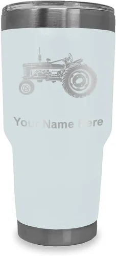 Vista 8 de LaserGram Vaso aislado al vacío de 20 onzas, Old Farm Tractor, grabado personalizado incluido (negro)
