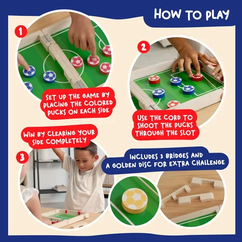 Vista 3 de Nene Toys Sling Goal, juego de disco de madera para niños y adultos, juego de mesa familiar de ritmo rápido para niños de 4 años en adelante, juego