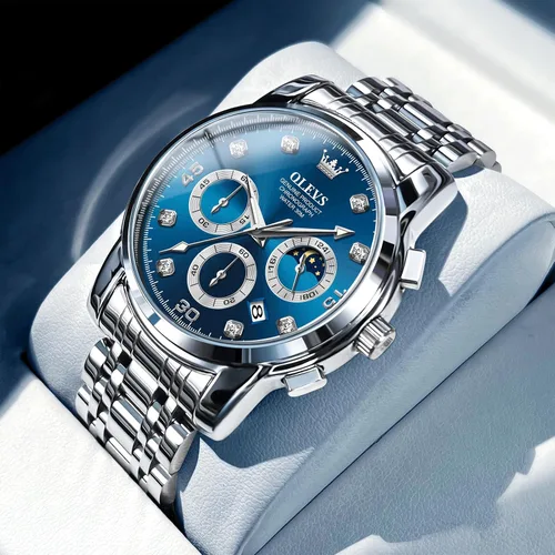 Vista 4 de OLEVS Reloj cronógrafo para hombre, esfera grande, multifuncional, fácil de leer, de acero inoxidable, analógico, de cuarzo, con fecha, de lujo