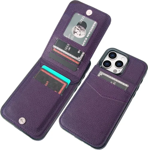 Vista 11 de KIHUWEY Compatible con iPhone 15 Pro Max Funda Billetera con Soporte para Tarjeta de Crédito, Tapa de Cuero Premium con Cierre Magnético y Soporte