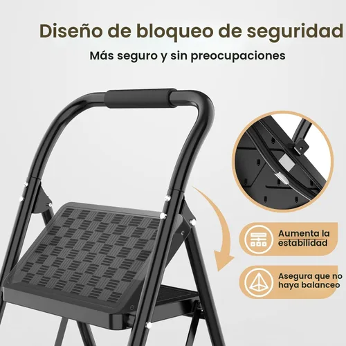 Vista 3 de HBTower Escalera de 2 Escalones, Taburete Escalón para Adultos, Escalera de 2 Escalones Taburete Escalón Plegable con Pedal Ancho Diseño Ergonómico