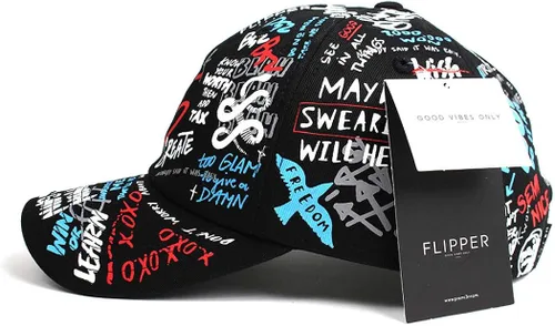 Vista 3 de Flipper Diseñador Graffiti Doodle Gorra de béisbol de algodón para hombres y mujeres, sombrero Kpop con borde curvo, ajustable