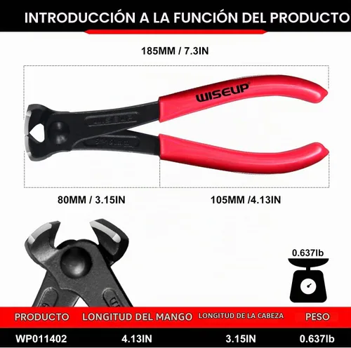 Vista 3 de WISEUP Extractor de clavos, alicates de carpintero de acero al cromo