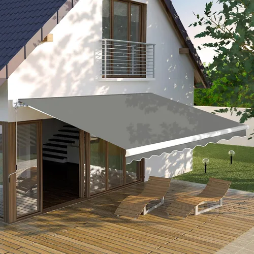 Vista 12 de MUPATER Toldo retráctil de 10 x 8 pies para patio, refugio al aire libre para terraza con manivela manual, proyección de 96 pulgadas, beige