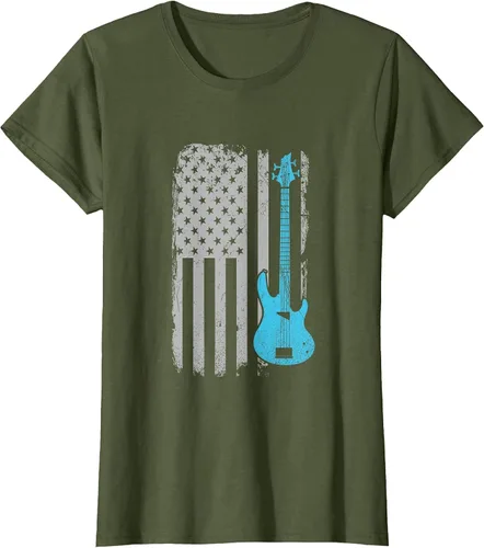 Vista 29 de Electric Bass Guitar Player American Flag Musician T-Shirt Asphalt Grey