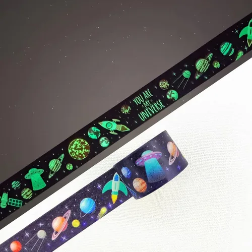 Vista 6 de YUBBAEX Juego de cinta adhesiva luminosa de galaxia Washi que brilla en la oscuridad, decoración para artes, manualidades, suministros de diario